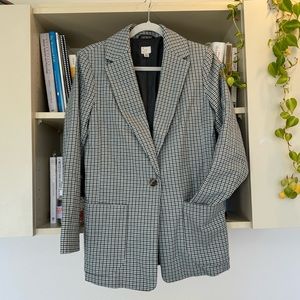 Blue and Grey Check Plaid Long Blazer Size XS